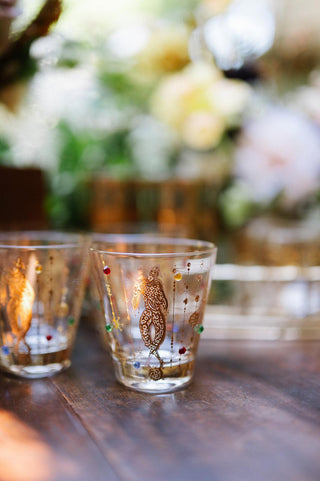 22K Mardi Gras Jester Double Old Fashioned Glasses (1960)
