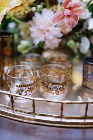 22K Gold Floral Medley Roly Poly Glasses (1960)