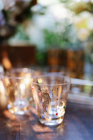 22K Mardi Gras Jester Double Old Fashioned Glasses (1960)