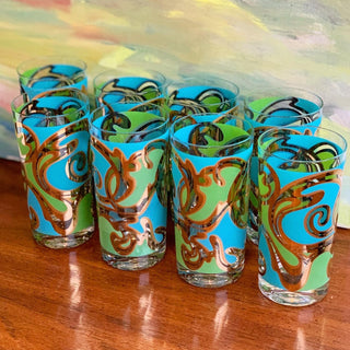 22K Groovy Green & Blue ‘Lava Lamp’ Highball Glasses, Set of 8 (1960)