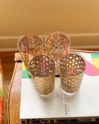 22K Criss-Cross or Old Lace Highball Glasses, Set of 4 (1960)