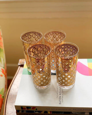 22K Criss-Cross or Old Lace Highball Glasses, Set of 4 (1960)
