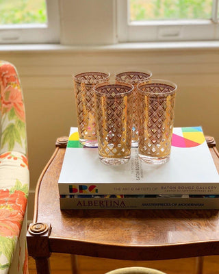 22K Criss-Cross or Old Lace Highball Glasses, Set of 4 (1960)
