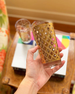 22K Criss-Cross or Old Lace Highball Glasses, Set of 4 (1960)