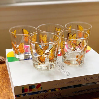 22K Old-Fashioned Butterfly Glasses, Set of 5 (1970)