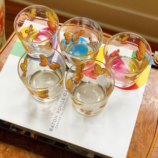 22K Old-Fashioned Butterfly Glasses, Set of 5 (1970)