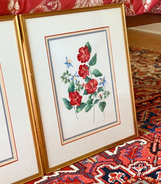 Pair of Custom-Framed Original Watercolors by Bonnie Minard (1923-)
