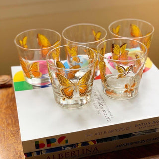 22K Old-Fashioned Butterfly Glasses, Set of 5 (1970)