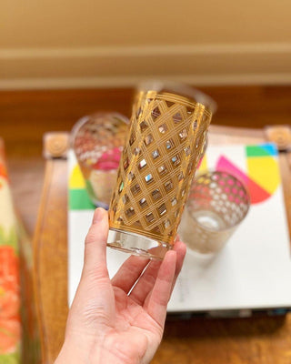 22K Criss-Cross or Old Lace Highball Glasses, Set of 4 (1960)