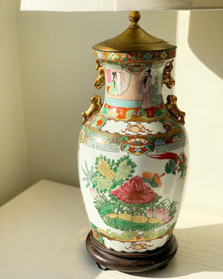 Foo Dog Famille Rose Chinoiserie Lamp
