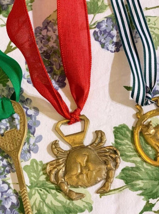 Brass Crab Bottle Opener with Red Ribbon (1970)