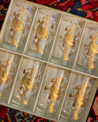 22K 'A Partridge in a Pear Tree' Highball Glasses, Set of 8 (1960)