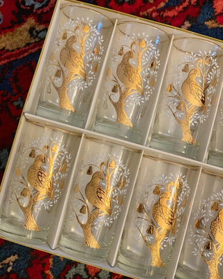 22K 'A Partridge in a Pear Tree' Highball Glasses, Set of 8 (1960)