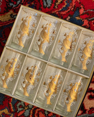 22K 'A Partridge in a Pear Tree' Highball Glasses, Set of 8 (1960)