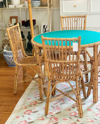 Flip Top Rattan Game Table & Chair Set (1970)