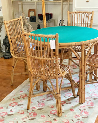 Flip Top Rattan Game Table & Chair Set (1970)