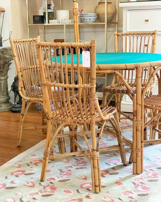 Flip Top Rattan Game Table & Chair Set (1970)