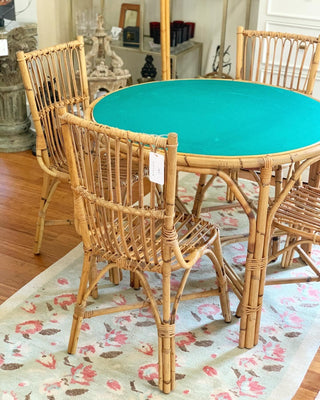 Flip Top Rattan Game Table & Chair Set (1970)