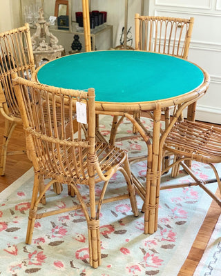 Flip Top Rattan Game Table & Chair Set (1970)