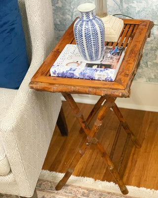 Tortoise Shell Bamboo & Rattan Folding Table (1960)