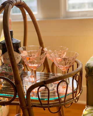 Pink Art Deco Etched Champagne Coupes, Set of 4 (1940)