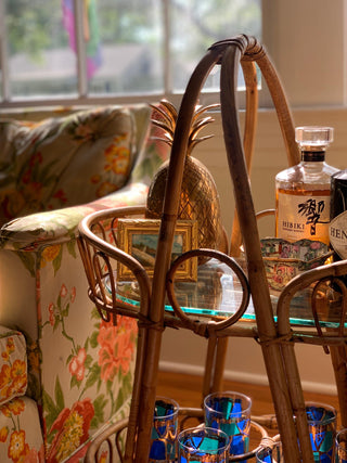 French Rattan Bar Cart (1950)