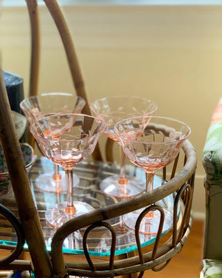 Pink Art Deco Etched Champagne Coupes, Set of 4 (1940)