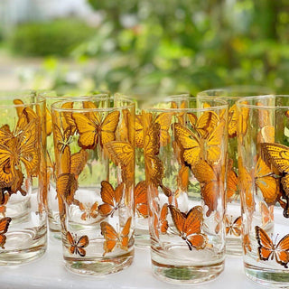 22K Gold & Orange Butterfly Highball Glasses (1970)