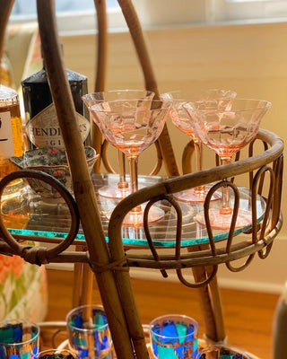 Pink Art Deco Etched Champagne Coupes, Set of 4 (1940)