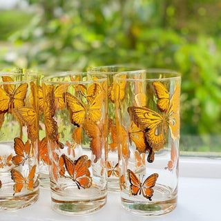 22K Gold & Orange Butterfly Highball Glasses (1970)