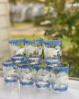 Art Deco Hazel Atlas Polar Bear Lowball Glasses, Set of 7 (1930)