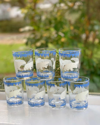 Art Deco Hazel Atlas Polar Bear Lowball Glasses, Set of 7 (1930)