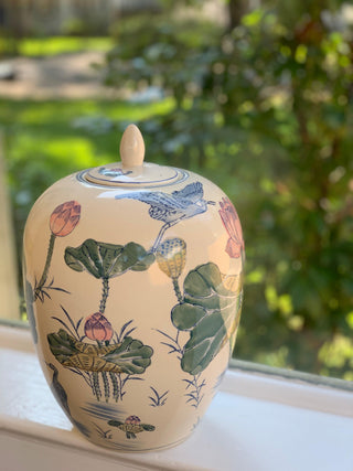 Blue Heron & Lotus Ginger Jar