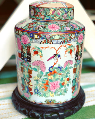 Rose Medallion Ginger Jar with Stand