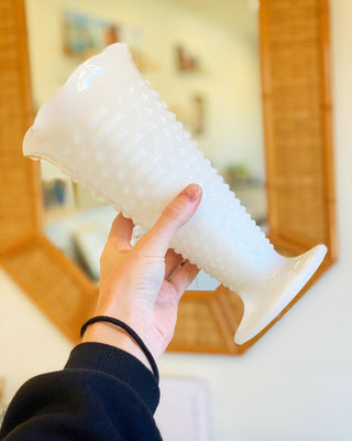 Hobnail Milk Glass Vase with Scalloped or Ruffled Edges (1950)