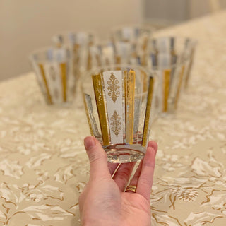 Gold & White Scroll Double Old-Fashioned Glasses (Set of 7)