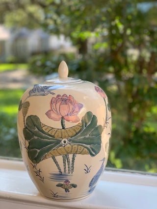 Blue Heron & Lotus Ginger Jar
