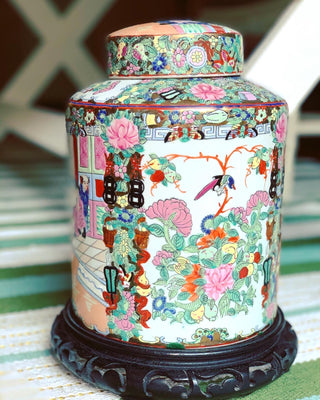Rose Medallion Ginger Jar with Stand