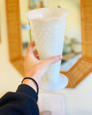 Hobnail Milk Glass Vase with Scalloped or Ruffled Edges (1950)
