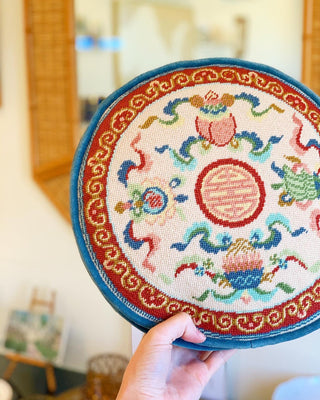 Longevity or Shou Chinese Needlepoint Pillow