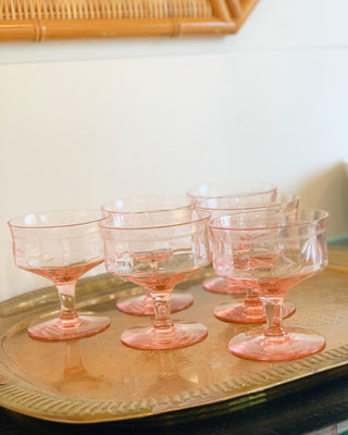 Pink Champagne Coupes with Detailed Etching [Set of 6] (1940)