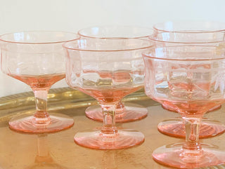Pink Champagne Coupes with Detailed Etching [Set of 6] (1940)