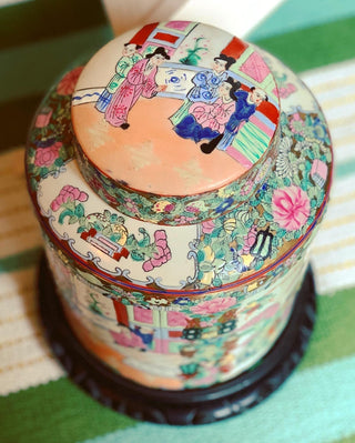 Rose Medallion Ginger Jar with Stand