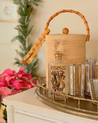 Raffia & Bamboo Ice Bucket with Tongs