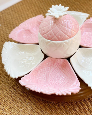 Pink Pineapple Appetizer Set with Lazy Susan, 9 pieces total (1950)