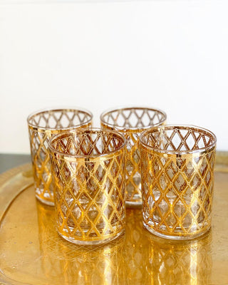 22K Hollywood Regency Diamond Rocks Glasses by Culver [Set of 4] (1960)