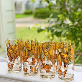 22K Gold & Orange Butterfly Flutter Highball Glasses (Set of 4)