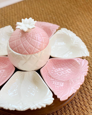 Pink Pineapple Appetizer Set with Lazy Susan, 9 pieces total (1950)