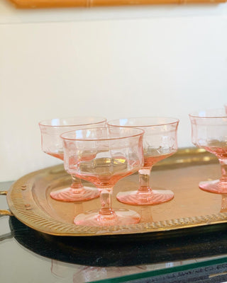 Pink Champagne Coupes with Detailed Etching [Set of 6] (1940)