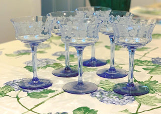 Periwinkle Floral-Etched Depression Glasses (Set of 6)